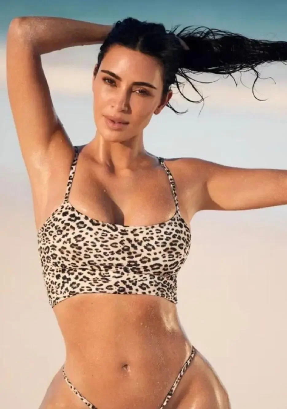 SKIMS SIGNATURE SWIM CAMI TANK TOP – CHAMPAGNE LEOPARD – SIZE 4X